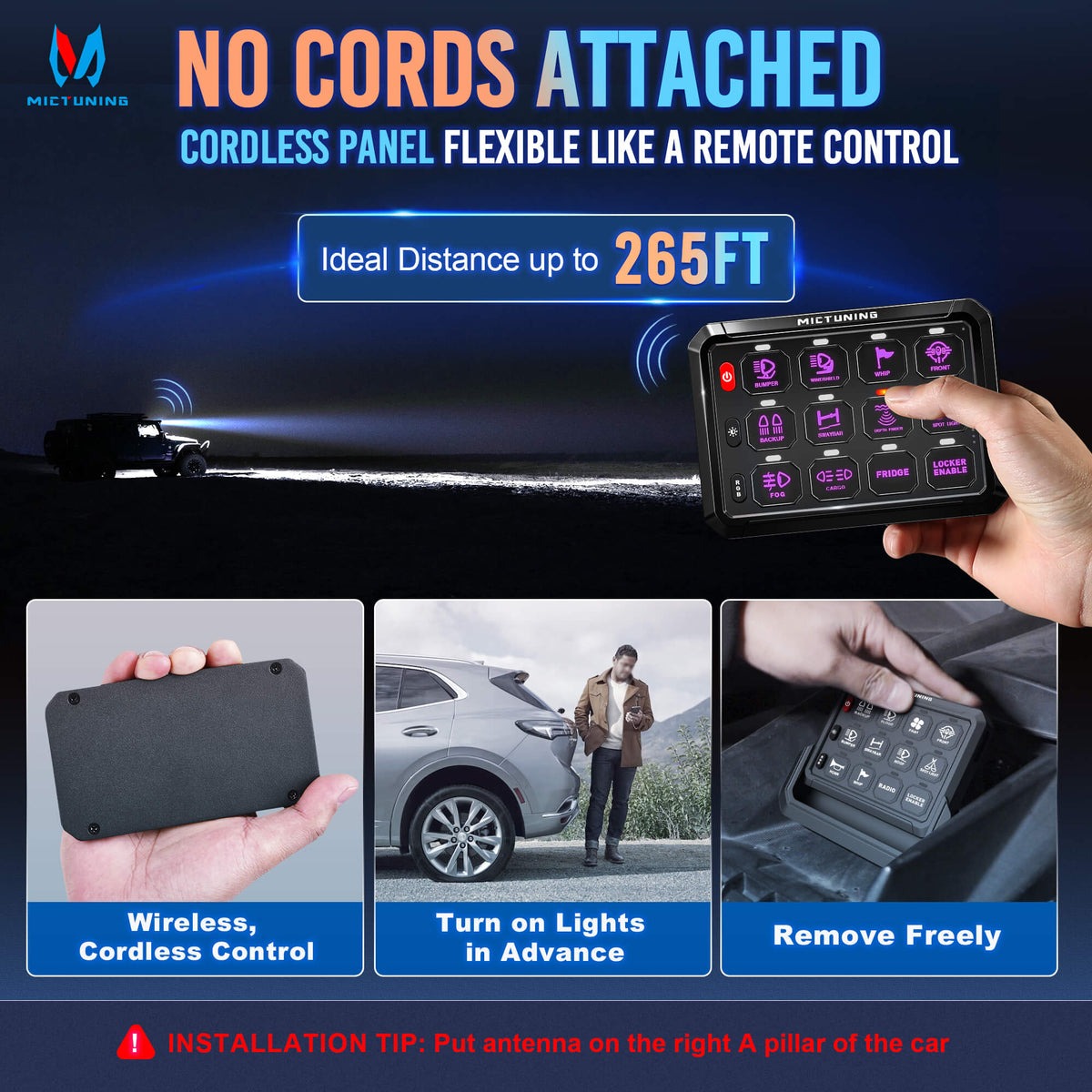 Wireless Cordless 12 Gang RGB Switch Panel P1s-AC, 5-Level Brightness, Multifunction Removable Panel