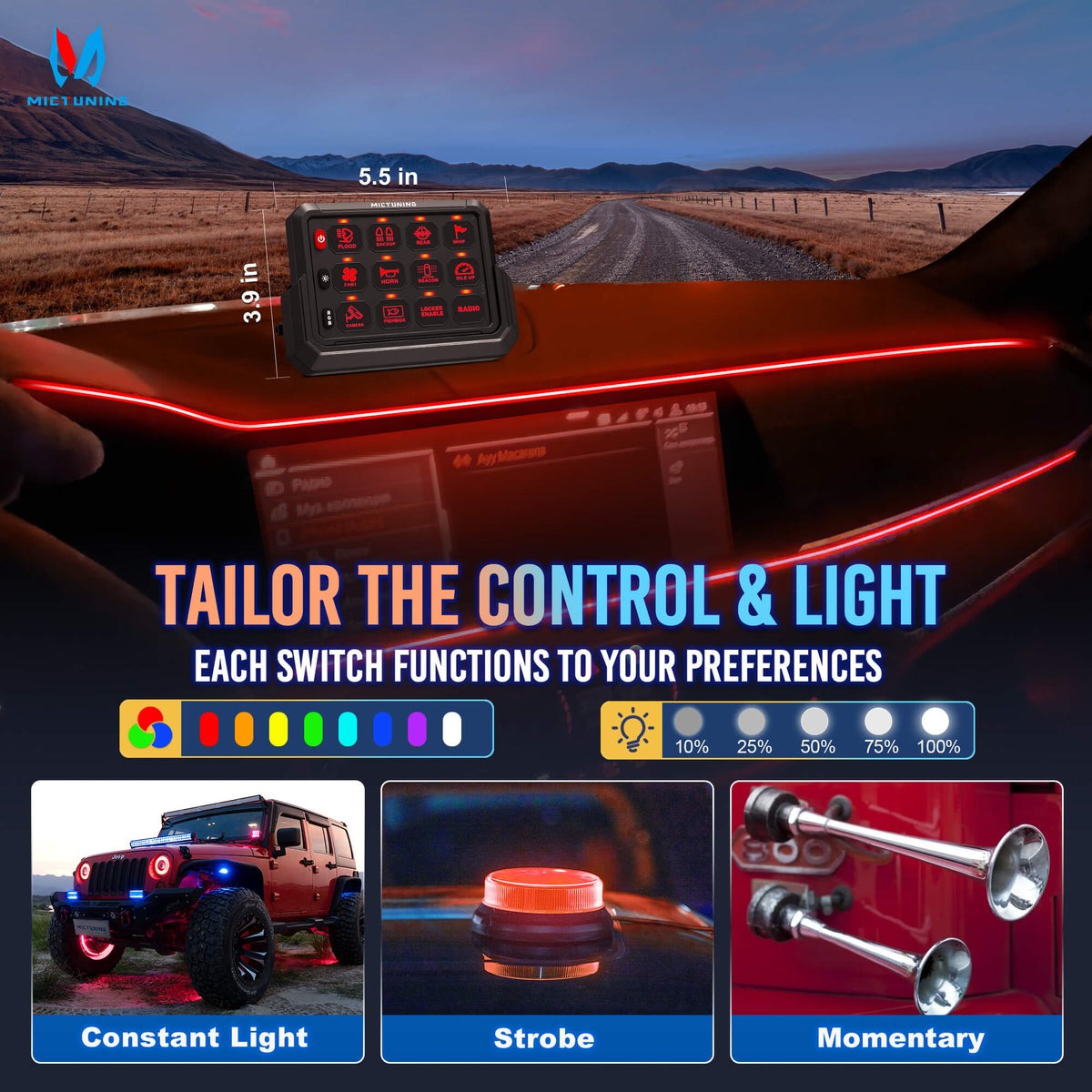 Wireless Cordless 12 Gang RGB Switch Panel P1s-AC, 5-Level Brightness, Multifunction Removable Panel