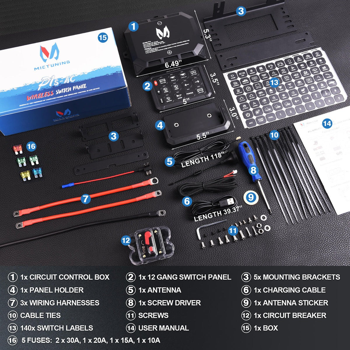 Wireless Cordless 12 Gang RGB Switch Panel P1s-AC, 5-Level Brightness, Multifunction Removable Panel