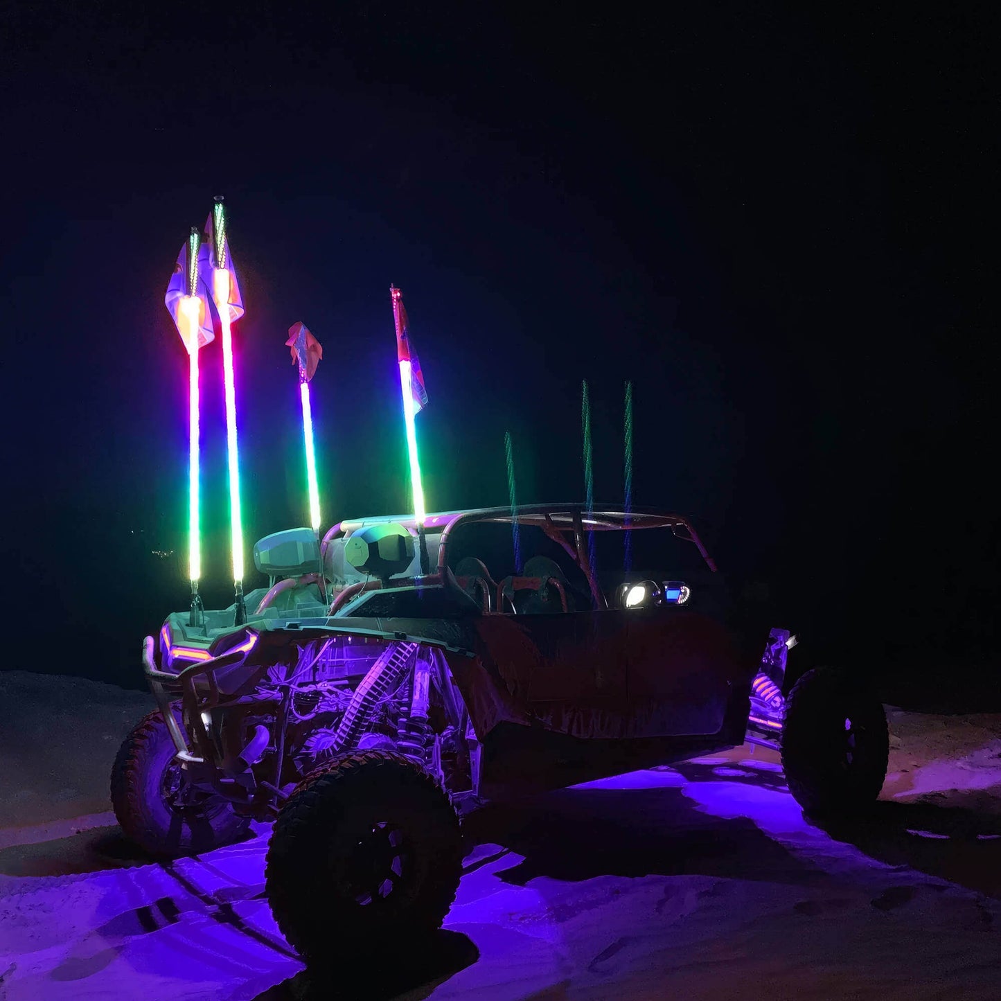 LED Whip Lights 4FT RGB Chasing/Dancing Light Remote Control APP-Supported, 600+ Color Mode Combinations, RGB Chasing Lighted Antenna Whips