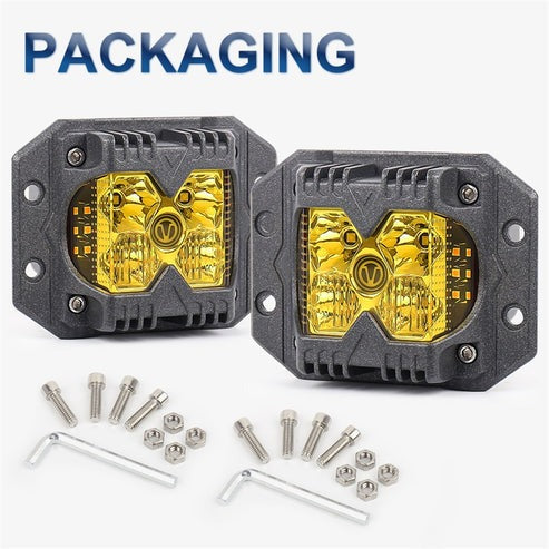 OVOVS Yellow Lens Flush Mount Led Work Light Pods with Solid/Strobe Side Shooter