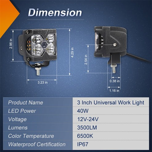OVOVS 40W LED Work Light with Amber Solid & Strobe Side Lights