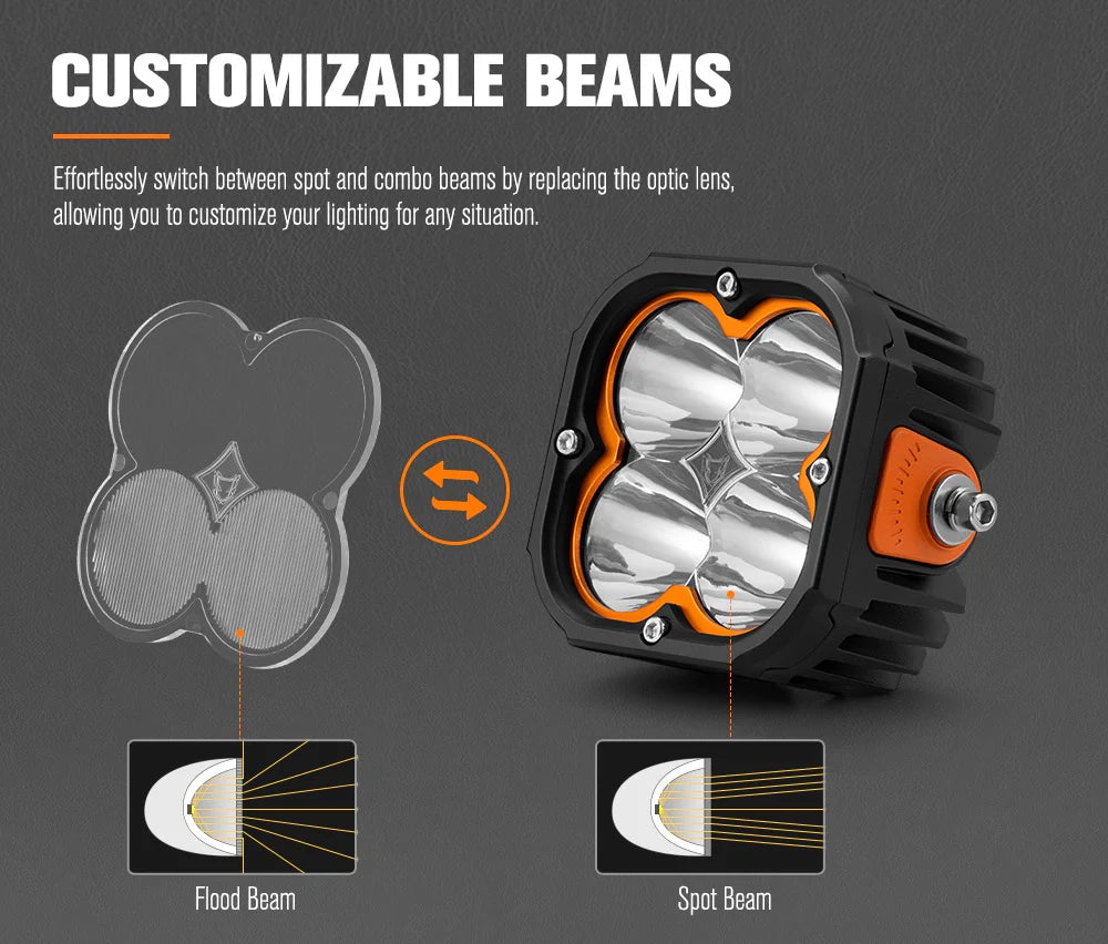 LIGHTFOX Cygnus Series Pair 5inch Osram LED Pod Lights 1Lux@396m 7,053Lumens
