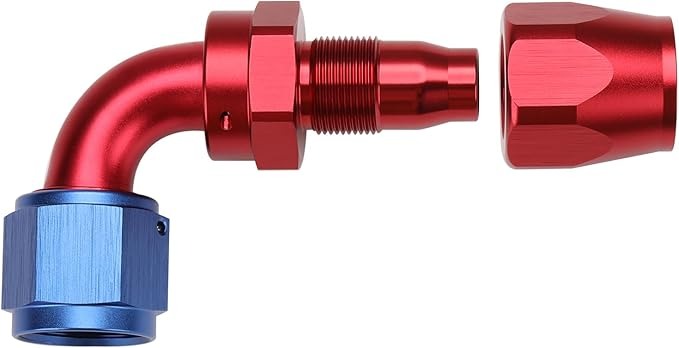 10AN 90 grados codo manguera extremo montaje giratorio aluminio azul/rojo