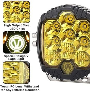 OVOVS 7 Inch 90W Amber Yellow LED Work Light Bar Side Shooter IP67 Waterproof