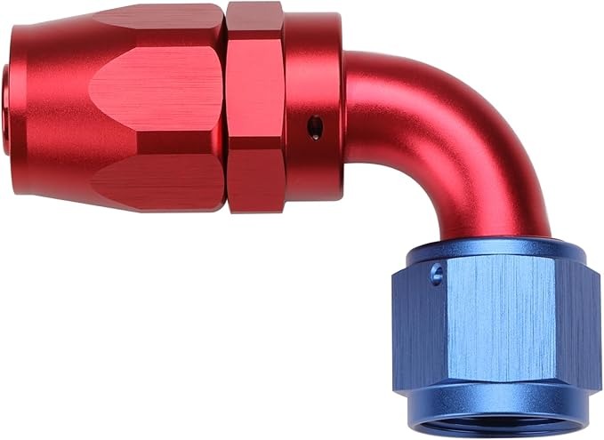 10AN 90 grados codo manguera extremo montaje giratorio aluminio azul/rojo