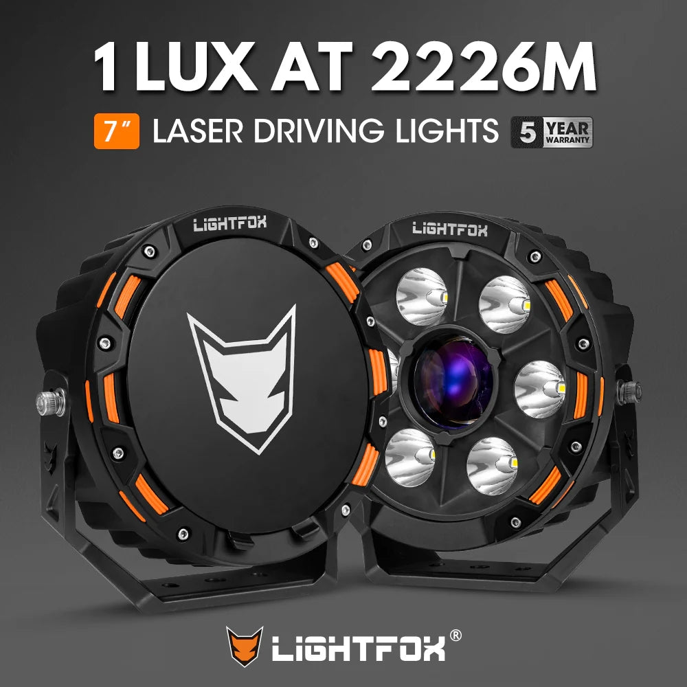 LIGHTFOX Pair 7inch Osram Laser LED Driving Lights 1Lux @ 2,226m 11,285Lumens