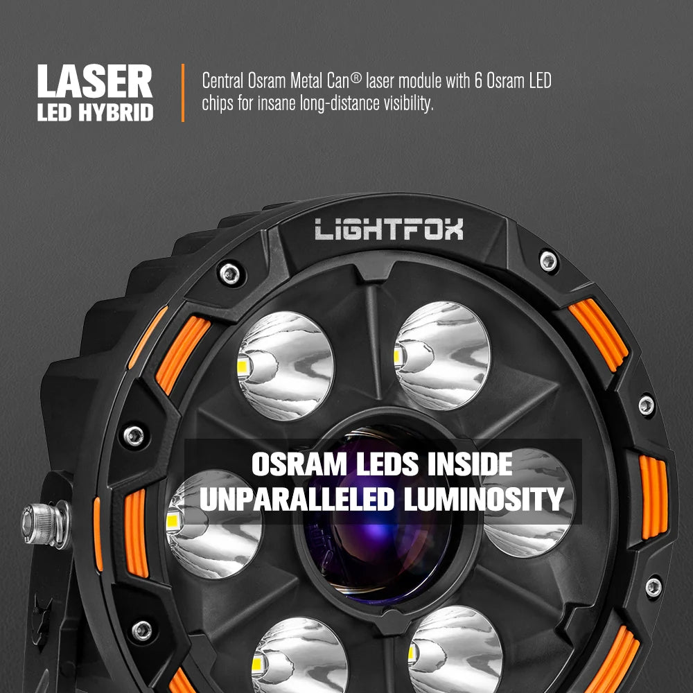 LIGHTFOX Pair 7inch Osram Laser LED Driving Lights 1Lux @ 2,226m 11,285Lumens