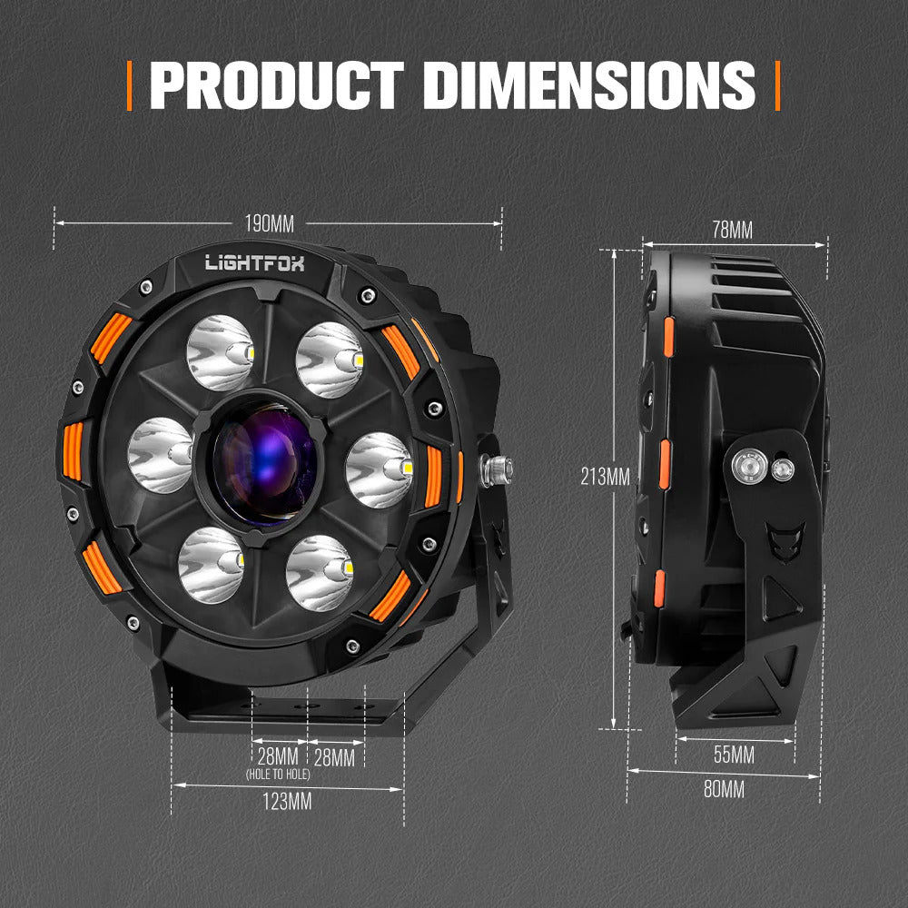 LIGHTFOX Pair 7inch Osram Laser LED Driving Lights 1Lux @ 2,226m 11,285Lumens