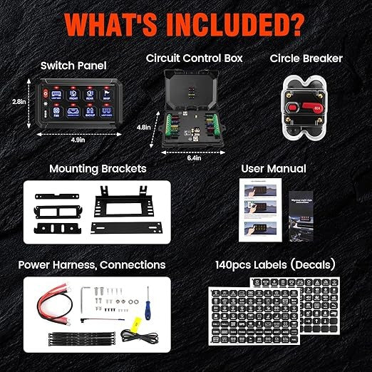 Panel de interruptor RGB de 8 canales, caja de control de relé universal impermeable con brillo ajustable, cápsula LED con cable Acc y conmutador táctil para automóviles de 12 V/24 V, camiones, SUV