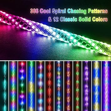 LED Whip Lights 3FT RGB Chasing/Dancing Light Remote Control APP-Supported, 600+ Color Mode Combinations, RGB Chasing Lighted Antenna Whips