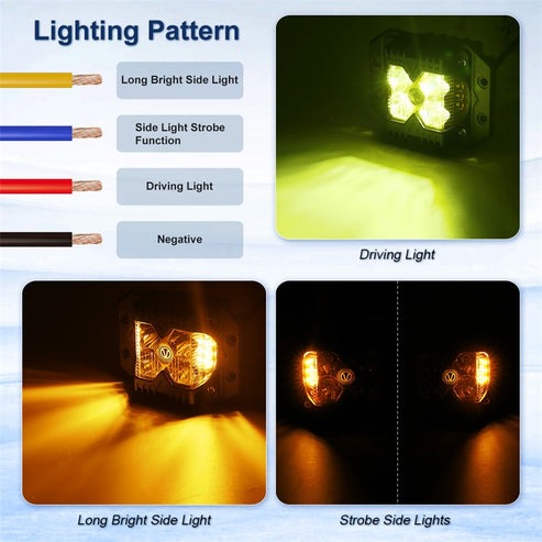 OVOVS Yellow Lens Flush Mount Led Work Light Pods with Solid/Strobe Side Shooter