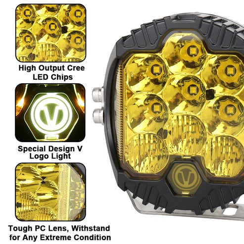 OVOVS 5 Inch Yellow Lens Round LED Offroad Lights Amber DRL White Spotlight