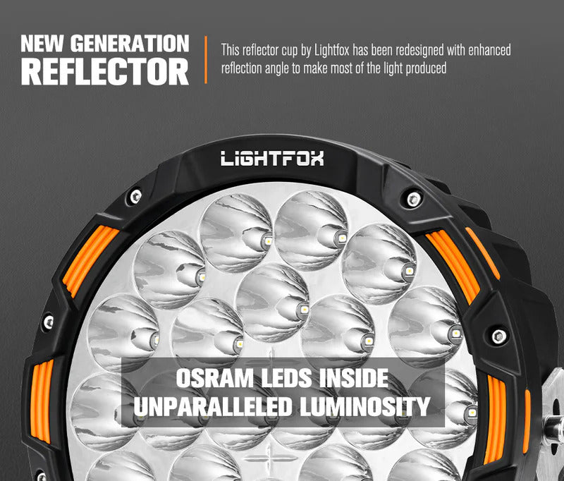 LIGHTFOX Iconic Series Pair 9inch Osram LED Driving Light 1Lux @1,150m 20,200Lumens