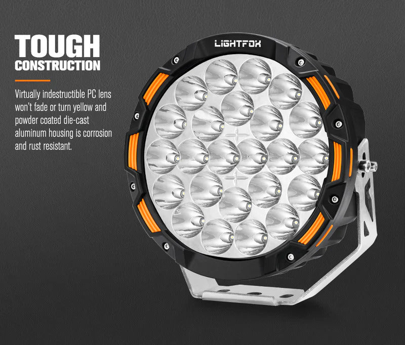 LIGHTFOX Iconic Series Pair 9inch Osram LED Driving Light 1Lux @1,150m 20,200Lumens