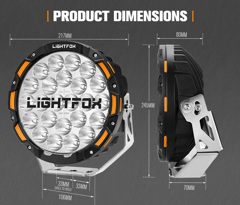 LIGHTFOX Iconic Series Pair 9inch Osram LED Driving Light 1Lux @1,150m 20,200Lumens
