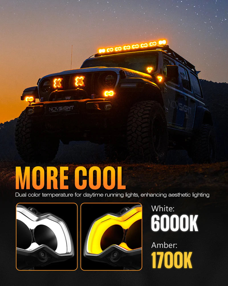 NOVSIGHT HALO Series 4.5" LED Pod SPOT BEAM Lights with DRL 35W Twin Light Kit System Pair