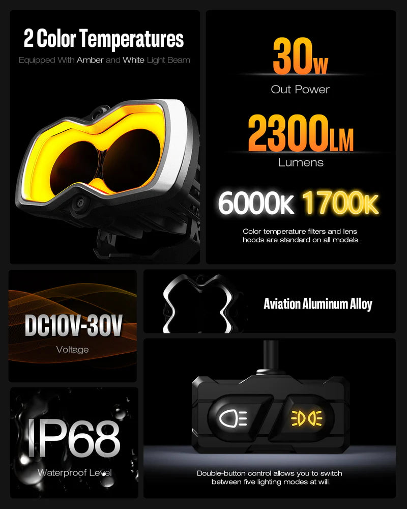 NOVSIGHT HALO Series 4.5" LED Pod SPOT BEAM Lights with DRL 35W Twin Light Kit System Pair