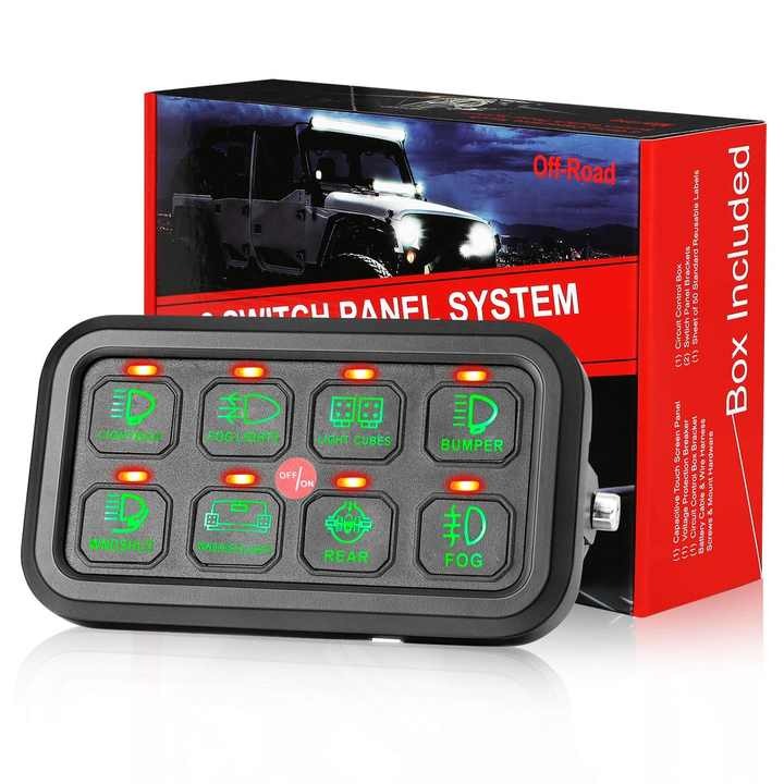 8 Gang Switch Panel Universal Circuit Control Relay System Box with Automatic Dimmable On-Off LED Switch Pod Touch Switch Box
