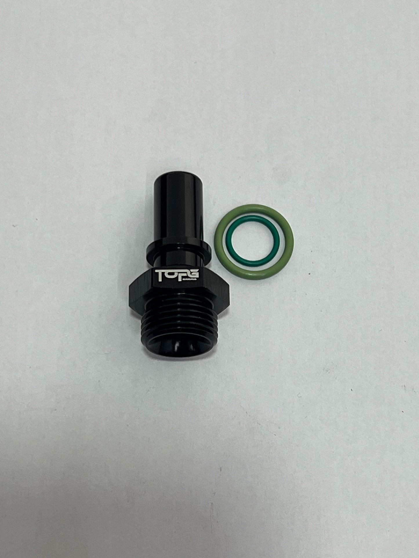ORB & BOSCH STYLE 044 FUEL PUMP FITTING, . 6061-T6 BILLET ALUMINUM, BLACK ANODIZED BODY.