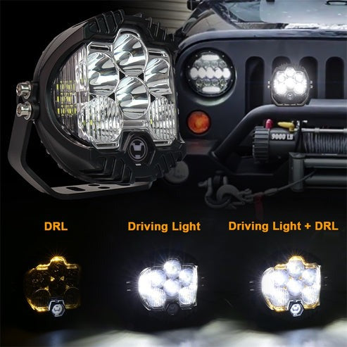 OVOVS Waterproof 5 Inch Led Work Light Pod With Amber Back Light DRL