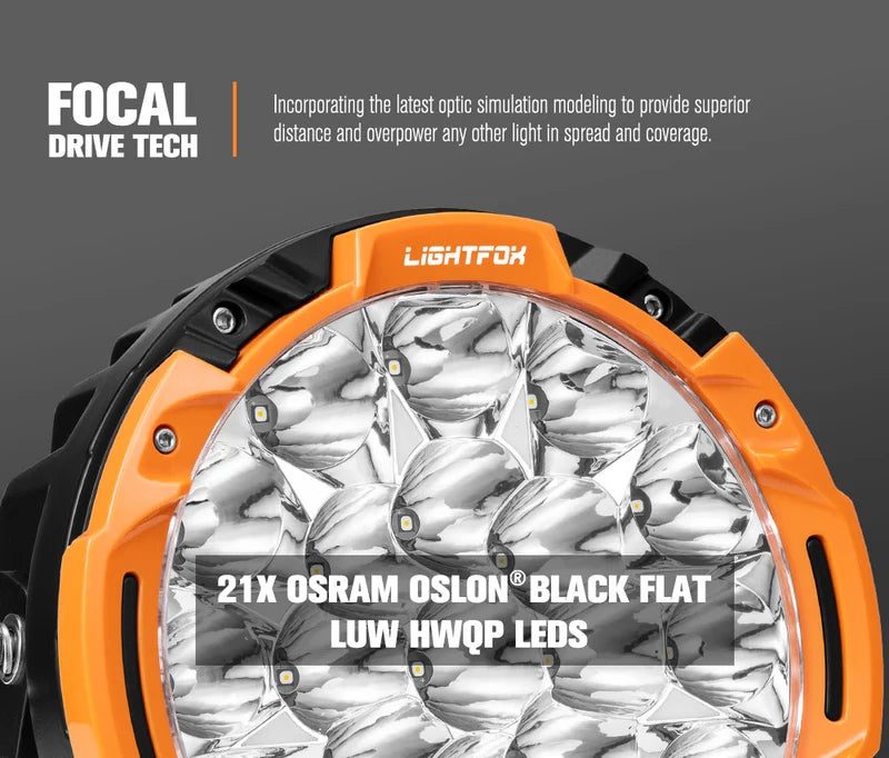 LIGHTFOX 7 inch Osram LED Driving Lights WITH DRL 1Lux @ 1,680m 13,600Lumens