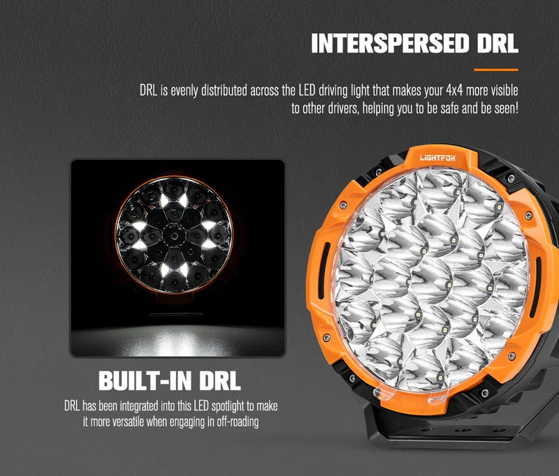 LIGHTFOX 7 inch Osram LED Driving Lights WITH DRL 1Lux @ 1,680m 13,600Lumens