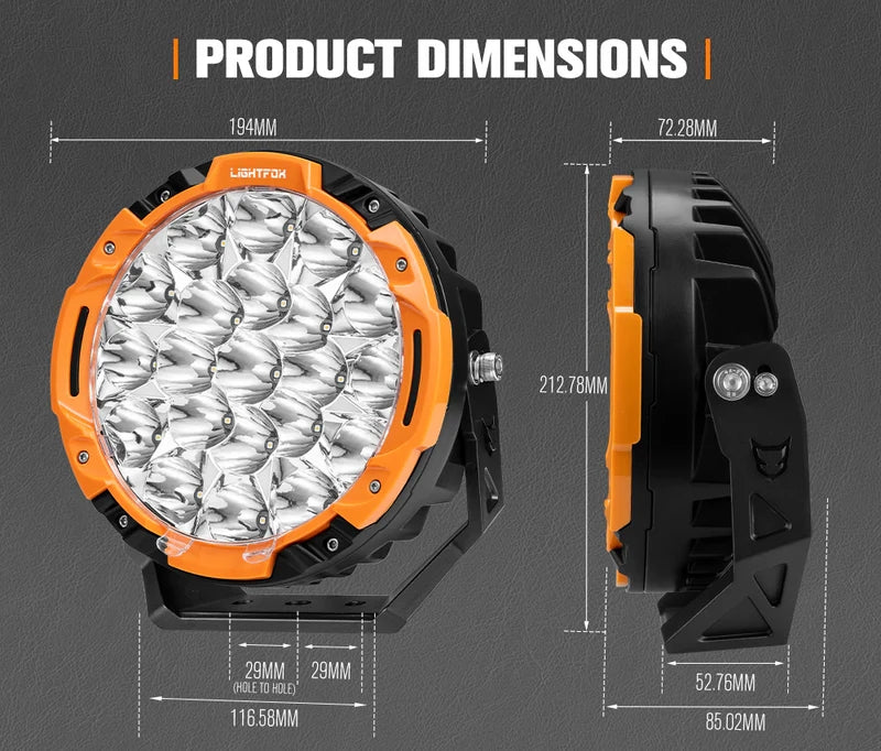 LIGHTFOX 7 inch Osram LED Driving Lights WITH DRL 1Lux @ 1,680m 13,600Lumens