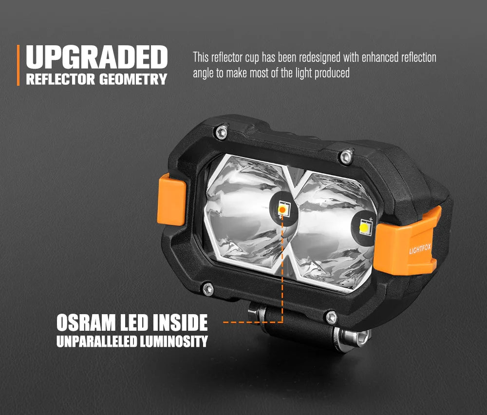 LIGHTFOX Pair 4inch Osram LED Work Lights 1Lux @ 393m 4,600Lumens