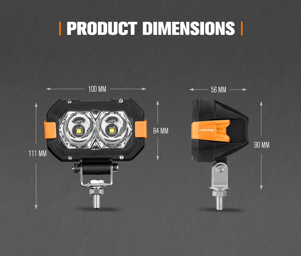 LIGHTFOX Pair 4inch Osram LED Work Lights 1Lux @ 393m 4,600Lumens