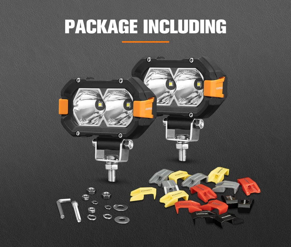 LIGHTFOX Pair 4inch Osram LED Work Lights 1Lux @ 393m 4,600Lumens