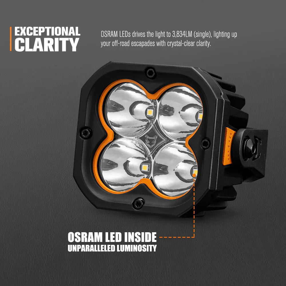 LIGHTFOX Pair 3inch Cygnus-4 Osram LED Pod Lights w/ 3 pin DT Connector 1Lux@380m 3,834LM