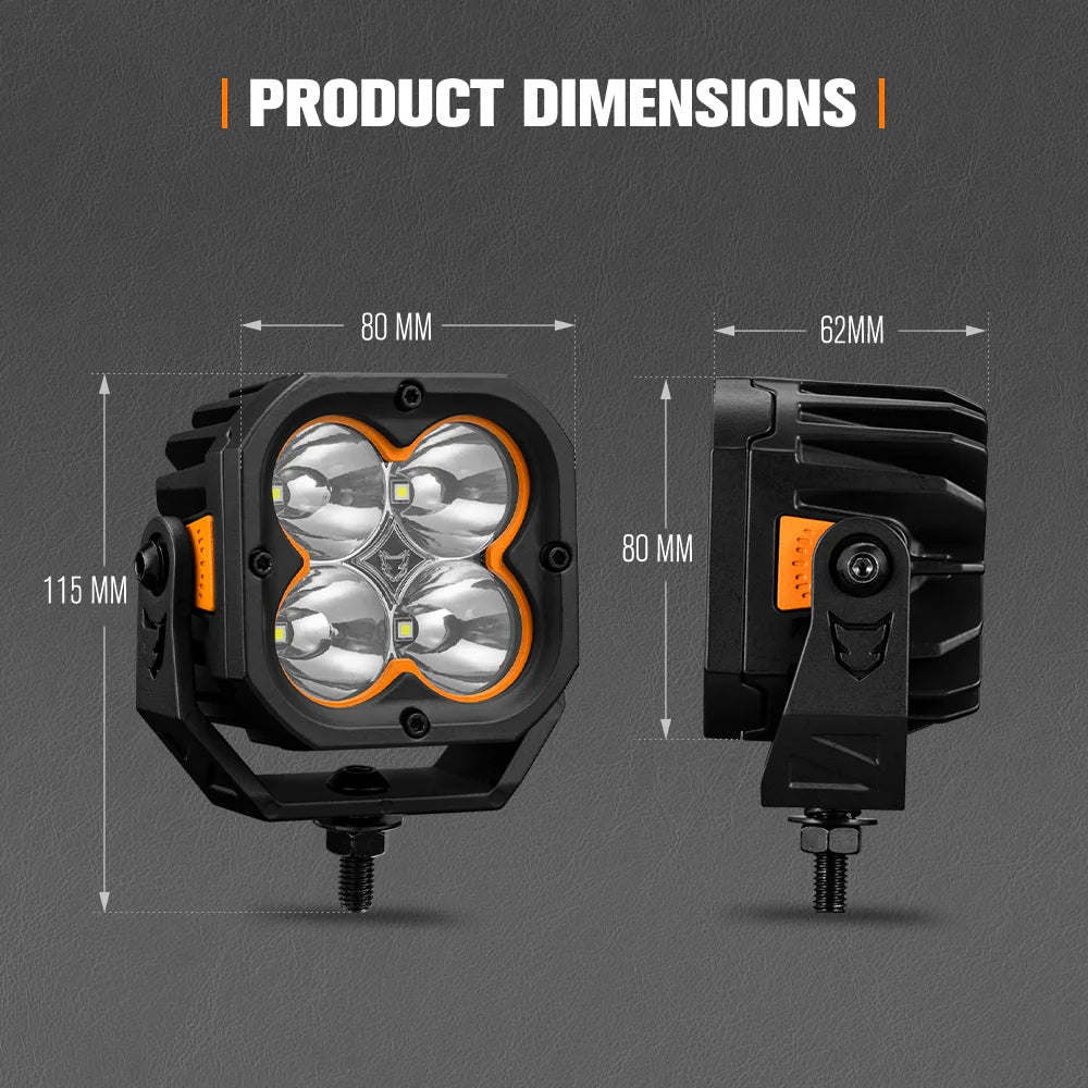 LIGHTFOX Pair 3inch Cygnus-4 Osram LED Pod Lights w/ 3 pin DT Connector 1Lux@380m 3,834LM