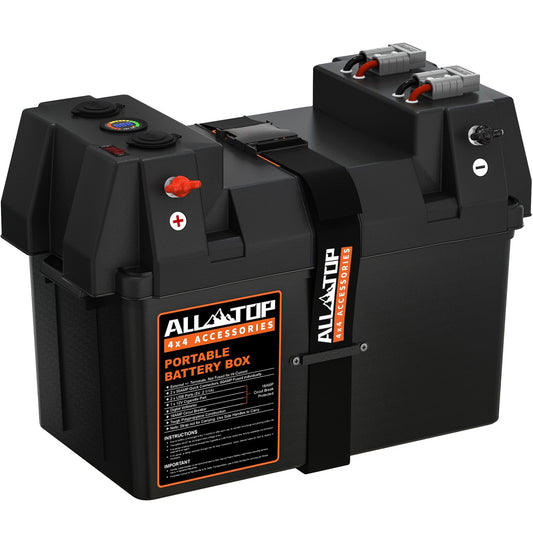 ALL-TOP Caja de batería inteligente, caja marina de 12 V con conectores de 50 amperios, múltiples puertos y disyuntor para motor de arrastre, RV y panel solar, batería no incluida
