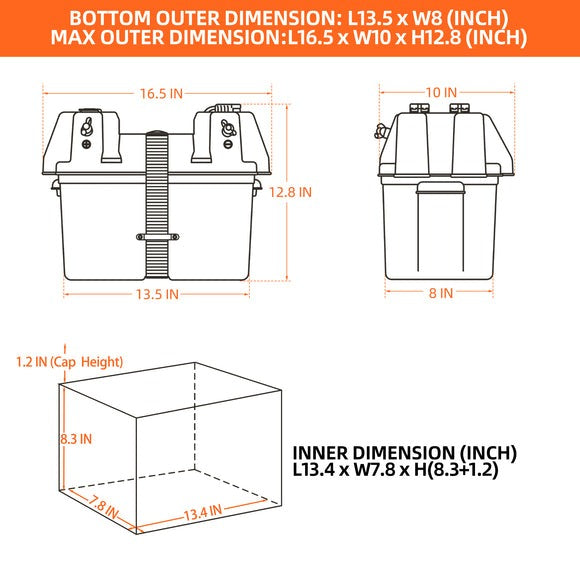 ALL-TOP Caja de batería inteligente, caja marina de 12 V con conectores de 50 amperios, múltiples puertos y disyuntor para motor de arrastre, RV y panel solar, batería no incluida