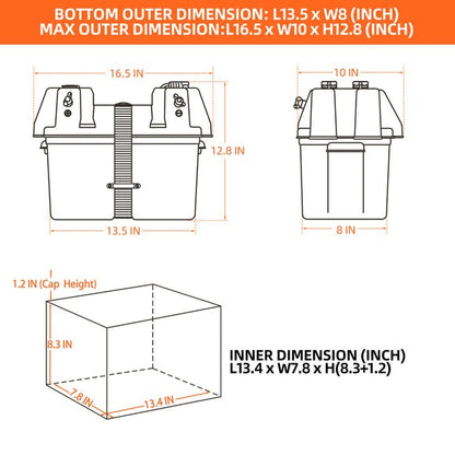 ALL-TOP Caja de batería inteligente, caja marina de 12 V con conectores de 50 amperios, múltiples puertos y disyuntor para motor de arrastre, RV y panel solar, batería no incluida