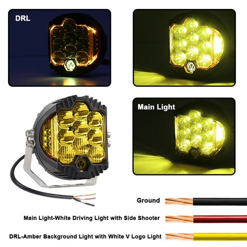 OVOVS 5 Inch Yellow Lens Round LED Offroad Lights Amber DRL White Spotlight