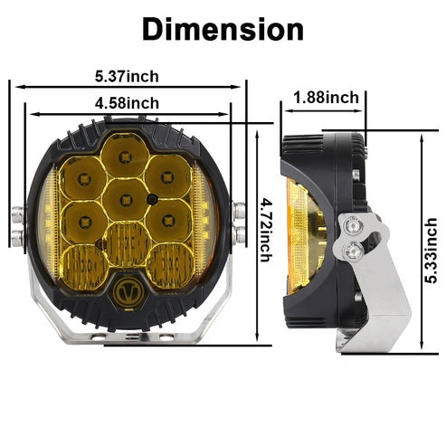 OVOVS 5 Inch Yellow Lens Round LED Offroad Lights Amber DRL White Spotlight