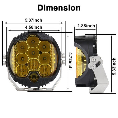 OVOVS 5 Inch Yellow Lens Round LED Offroad Lights Amber DRL White Spotlight