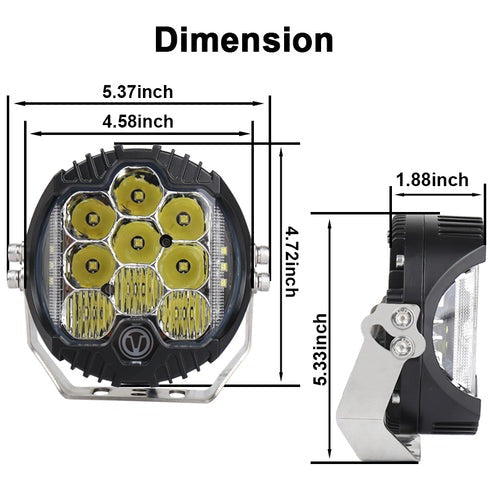 OVOVS 5 Inch Clear Lens Round LED Offroad Lights Amber DRL White Spotlight