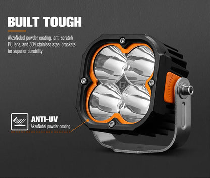 LIGHTFOX Cygnus Series Pair 5inch Osram LED Pod Lights 1Lux@396m 7,053Lumens