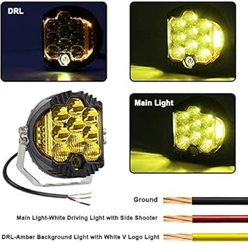 OVOVS 7 Inch 90W Amber Yellow LED Work Light Bar Side Shooter IP67 Waterproof