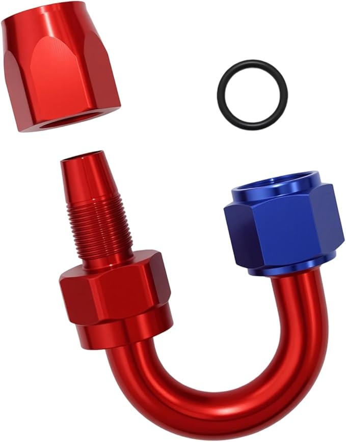 10AN 180 grados codo manguera extremo montaje giratorio aluminio azul/rojo