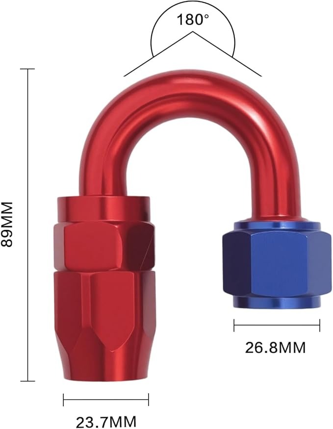 10AN 180 grados codo manguera extremo montaje giratorio aluminio azul/rojo