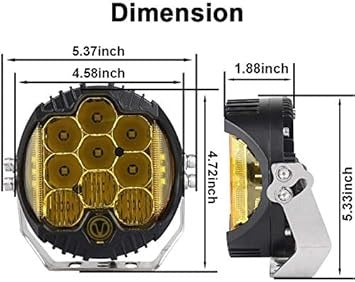 OVOVS 7 Inch 90W Amber Yellow LED Work Light Bar Side Shooter IP67 Waterproof