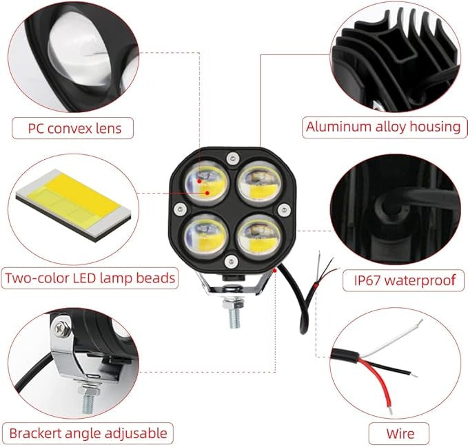 Luces LED antiniebla de conducción, luces antiniebla ámbar/amarillo blanco de doble color, 2 unidades de 40 W 3 pulgadas, luces LED de conducción todoterreno, luces auxiliares de trabajo 2PACK