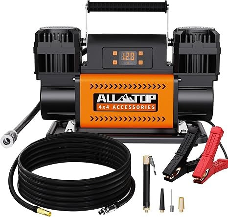 ALL-TOP Digital Compressor Double Motor with Preset/ Compresor de aire de 12 V con panel de control LCD a presión objetivo preestablecida, inflador de bomba de aire 150PSI 12.35CFM para Overland