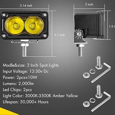 LED Pods Yellow 3 Inch 40W LED INTERCHANGEABLE BEAM SPOT FLOOD AND COMBO(3 LENS INCLUDED) Lights (PACK OF 2)