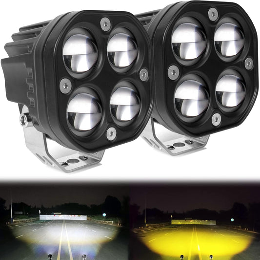 LED Driving Fog Lights Double Color Amber/Yellow+White 2Pcs 3Inch 40W Super Bright LED Pod Lights