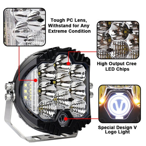 OVOVS 5 Inch Clear Lens Round LED Offroad Lights Amber DRL White Spotlight